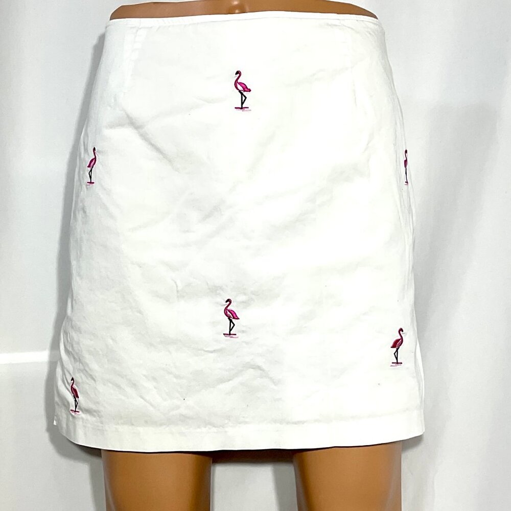 Requirements Size 14 Petite White Pink Flamingos Skort Embroidered 14P 51779